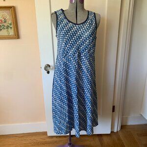 Fabindia Sz L Midi Dress Indigo Blue Batik Dyed Cotton Fit & Flare Sleeveless